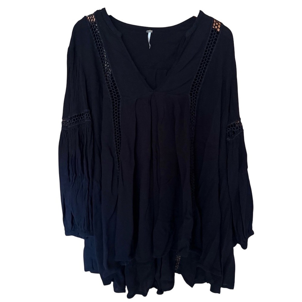 Free People Black Boho Top with Flare Sleeves | size  small